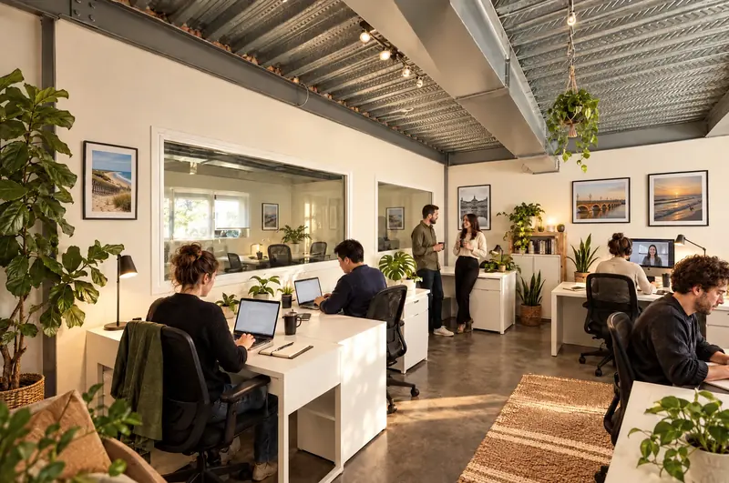 Open space du premier étage avec des coworkers au travail