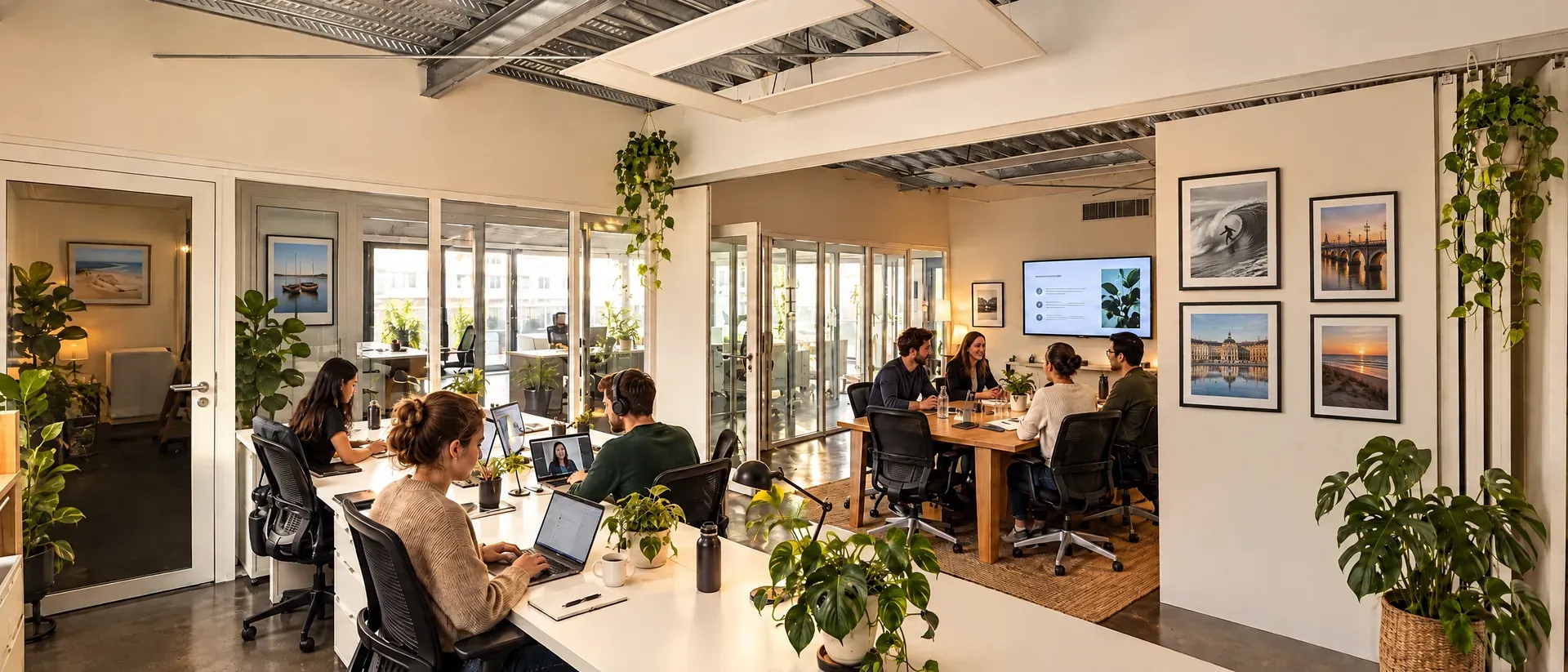 Réunion d'équipe dans la salle de réunion modulable