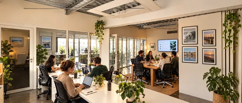 Réunion d'équipe dans la salle de réunion modulable
