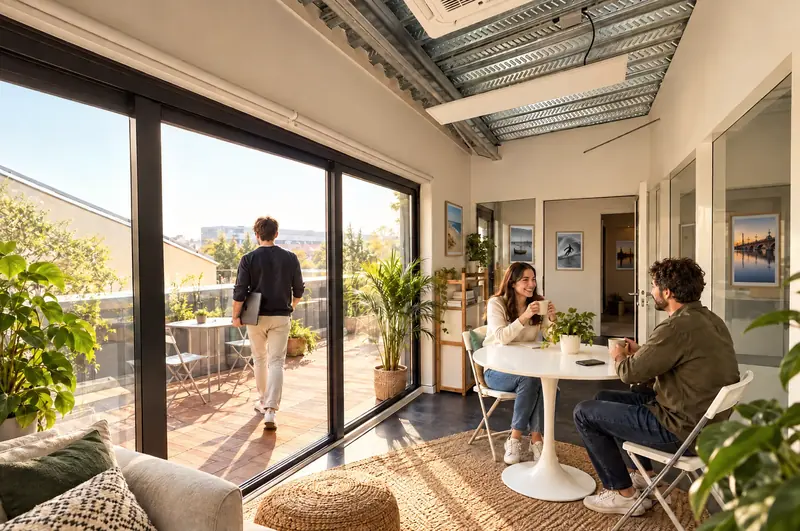 Espace détente ouvert sur l'accès au rooftop
