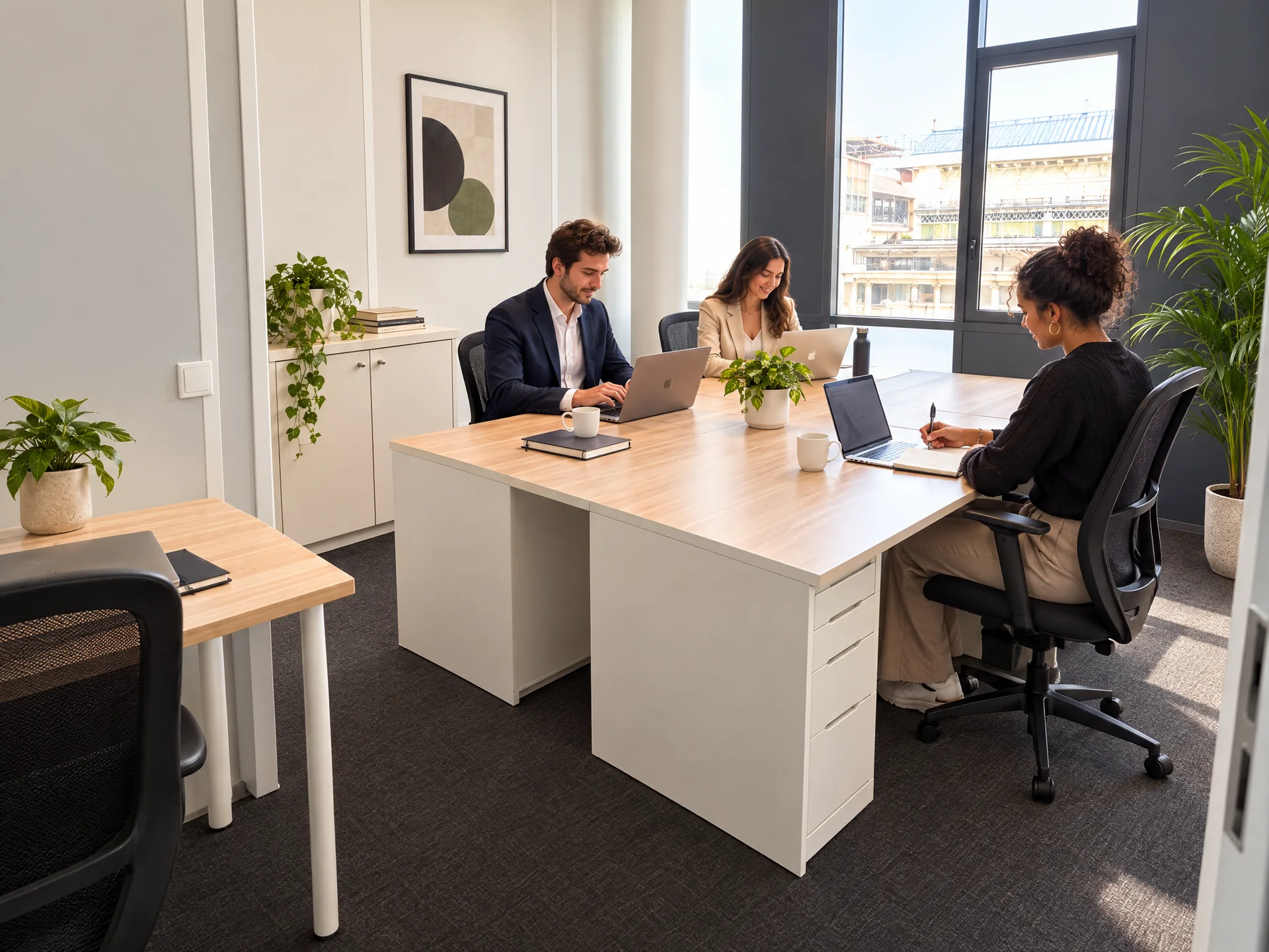 Bureau d'équipe pour trois personnes avec vue dégagée